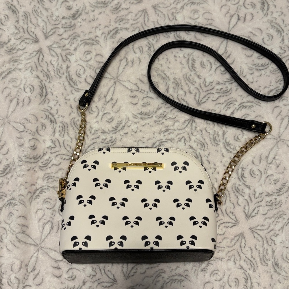 Betsey Johnson Panda Print Crossbody Purse - Black and White